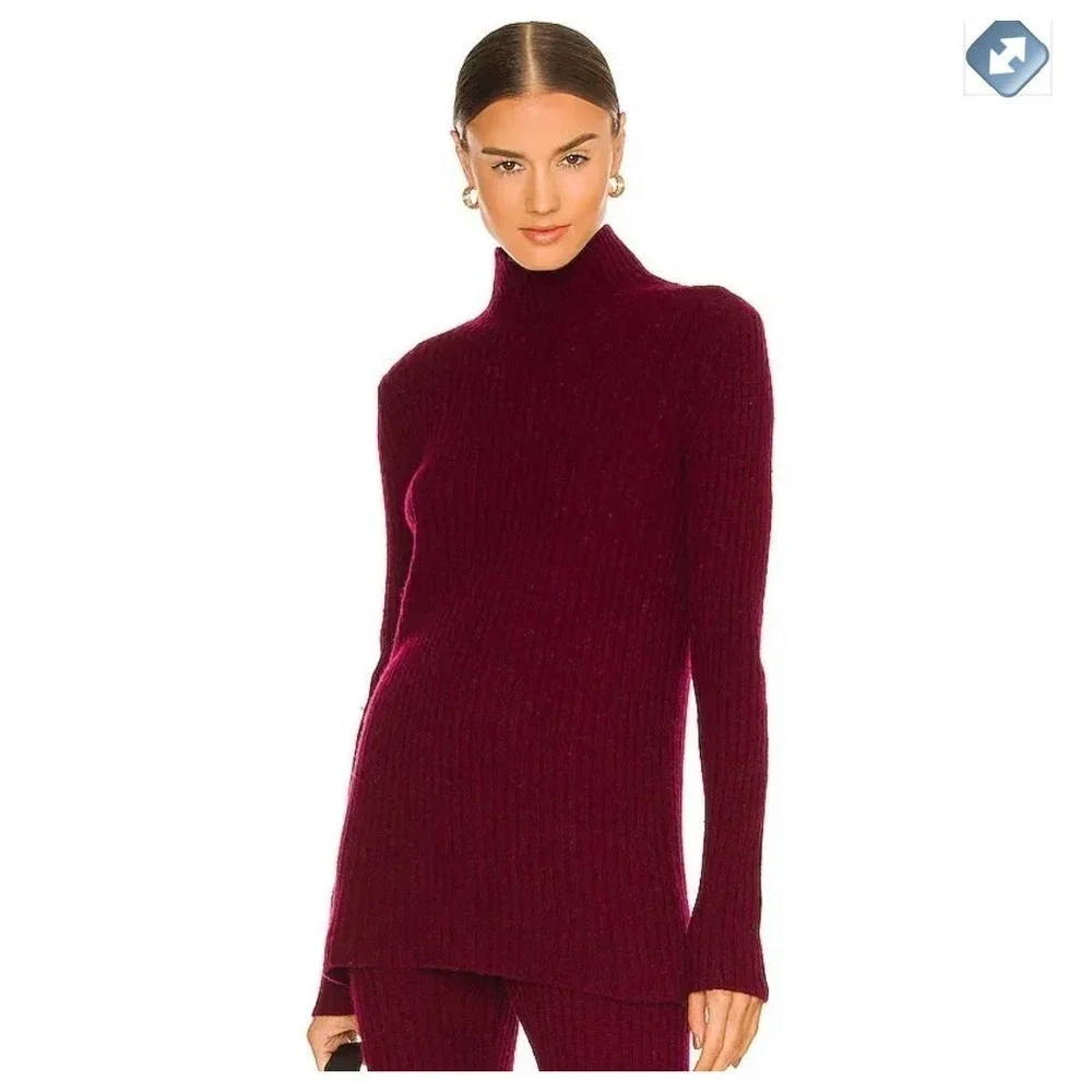 Something navy heathered‎ burgundy mock / turtleneck wool cashmere sweater small